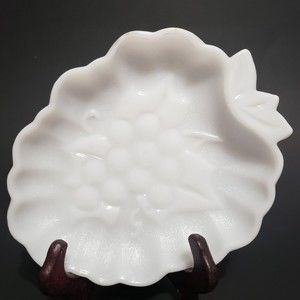 Hazel Atlas White Milk Glass Grape  Candy Trinket Dish